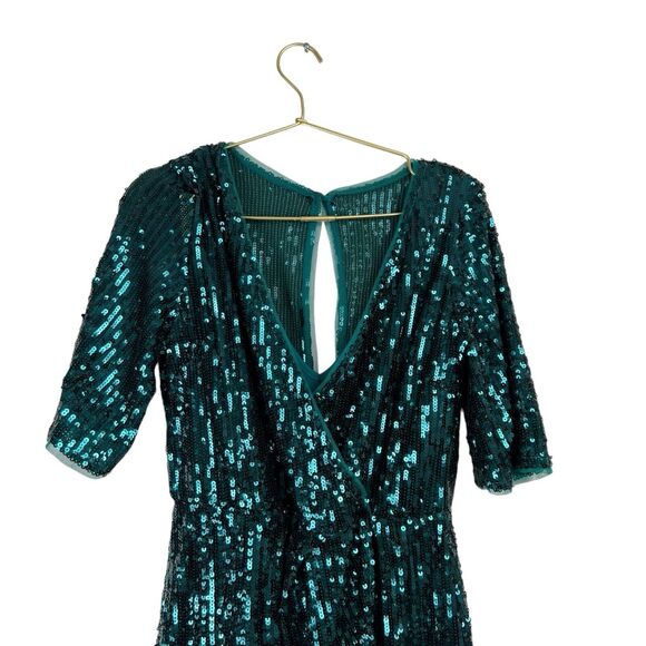 Asos TFNC Emerald Green Sequin Mini Party Disco New Years Dress Size US 10 WP638 - Picture 2 of 10